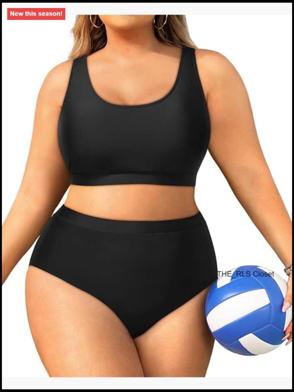Plus Size Two Piece High Waisted Bikini Set Scoop Neck Full Coverage Tankini